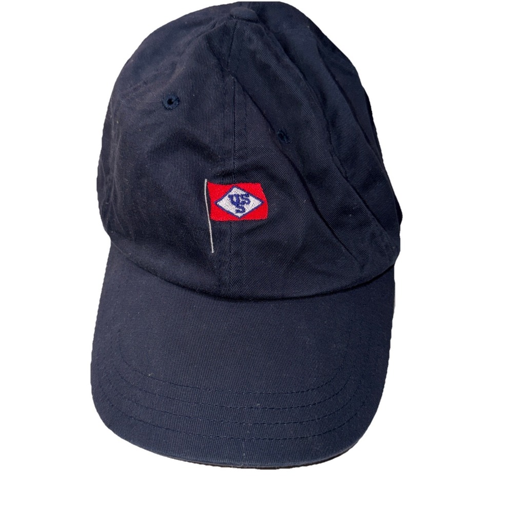 Lands' End Hat Cap Strap Back Navy Outdoors Leather Strap Adjustable
